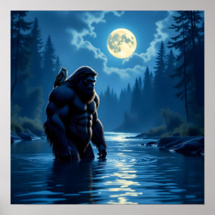 Bigfoot with an Owl on his Shoulder  Poster