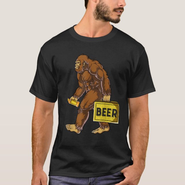 Bigfoot with Beer Funny Sasquatch Men Women Drinki T-Shirt (Front)