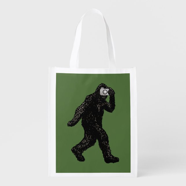 Bigfoot with Camera - Funny Photography Selfie Reusable Grocery Bag (Front)