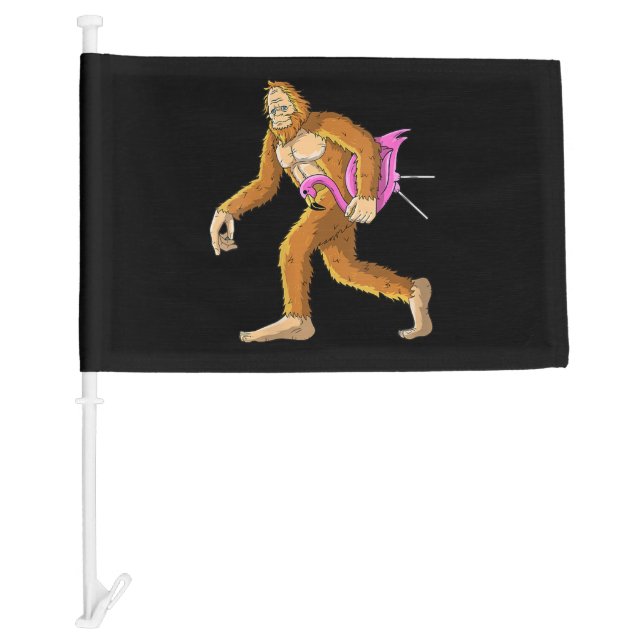 Bigfoot With Flamingo Animal Costume Gift Car Flag (Front)