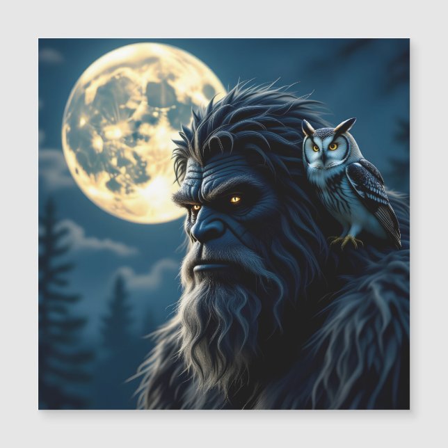 Bigfoot with Glowing Eyes and Owl on his Shoulder  (Front)