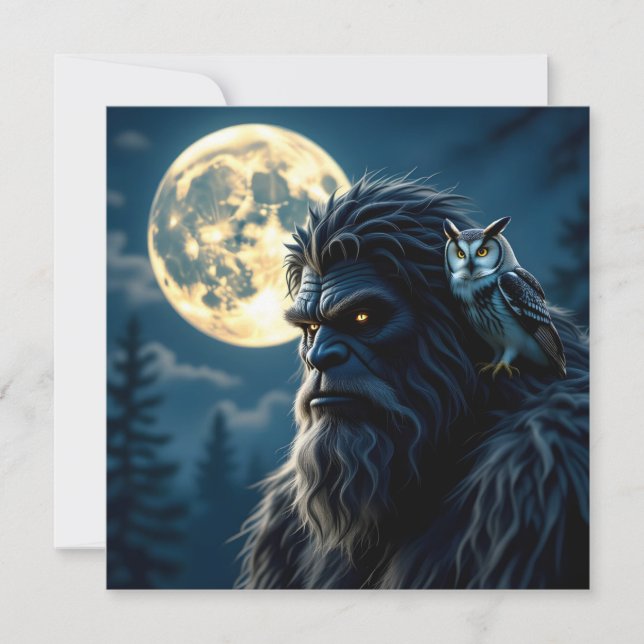 Bigfoot with Glowing Eyes and Owl on his Shoulder  (Front)