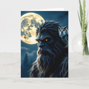Bigfoot with Glowing Eyes and Owl on his Shoulder Card