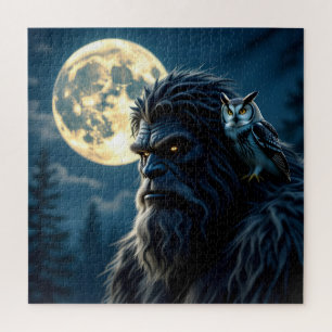 Bigfoot with Glowing Eyes and Owl on his Shoulder  Jigsaw Puzzle