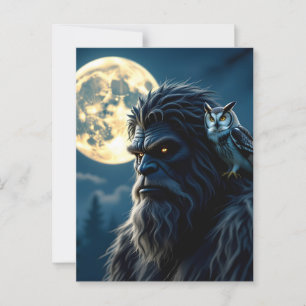 Bigfoot with Glowing Eyes and Owl on his Shoulder Postcard
