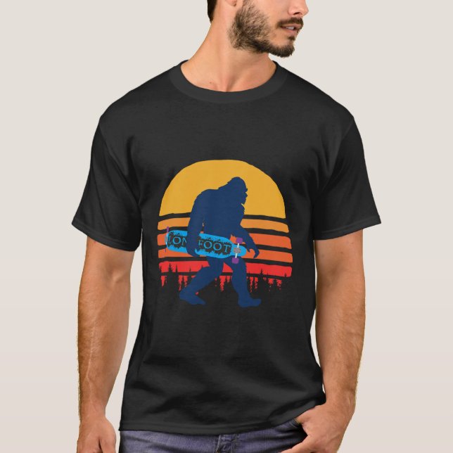 Bigfoot With Longboard - Skateboarding  T-Shirt (Front)