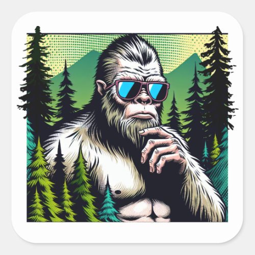 Bigfoot with Sunglasses Hiding in the Woods Square Sticker