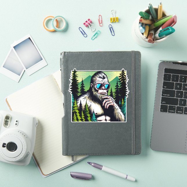 Bigfoot with Sunglasses Hilding in the Woods Sticker (iPad Cover)