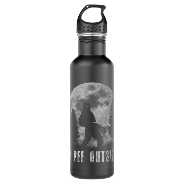 Bigfoot Yeti Moon Silhouette I Pee Outside Sasquat Stainless Steel Water Bottle (Front)