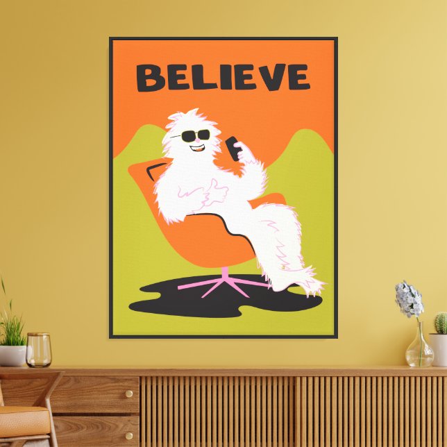 Bigfoot Yeti retro mod pop art cellphone Canvas Print (Insitu(LivingRoom))