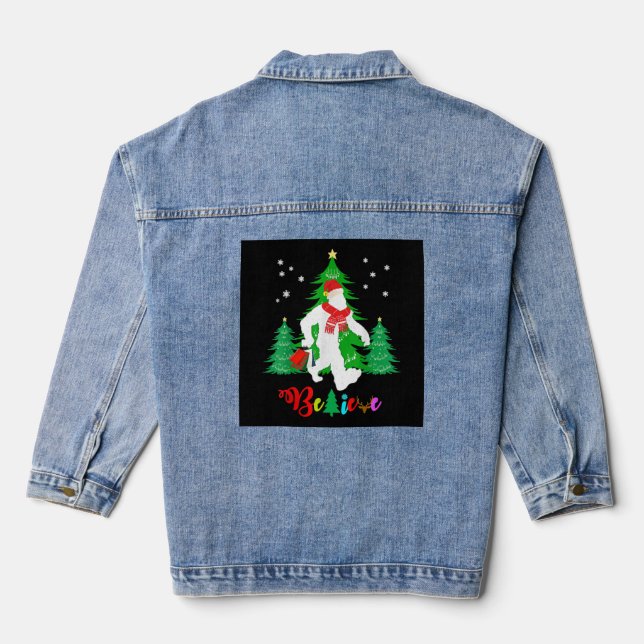 Bigfoot Yeti Sasquatch Christmas Believe Christmas Denim Jacket (Back)