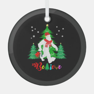 Bigfoot Yeti Sasquatch Christmas Believe Christmas Glass Ornament