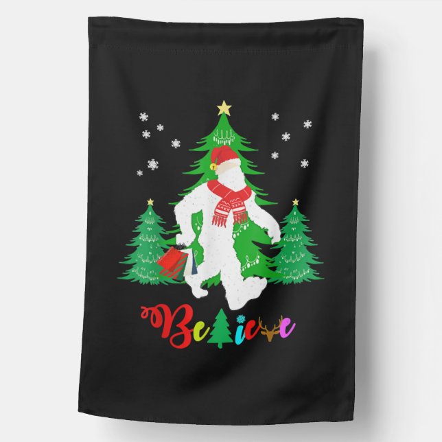 Bigfoot Yeti Sasquatch Christmas Believe Christmas House Flag (Front)