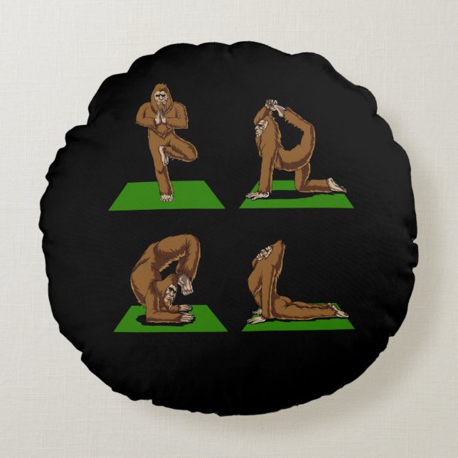 Bigfoot Zen Yoga Poses Funny Fantasy Round Pillow (Front)