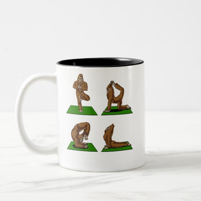 Bigfoot Zen Yoga Poses Funny Fantasy Two-Tone Coffee Mug (Left)