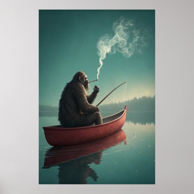 Bigfoot's Serene Fishing Retreat: Mystical Lake  Poster (Front)