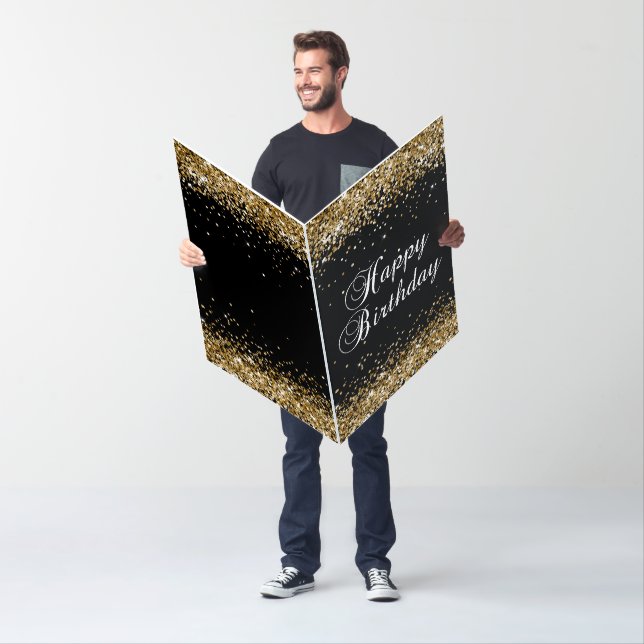 Bigger Black and Gold Glitter Happy Birthday Card (In Situ)