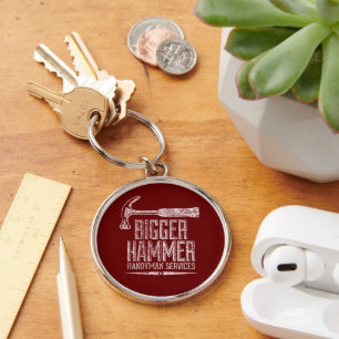 Bigger Hammer Handyman Services White Gfx Red BG Keychain
