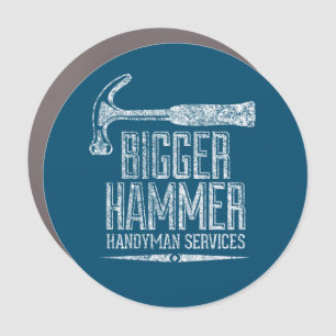 Bigger Hammer Handyman Services White Teal Car Magnet