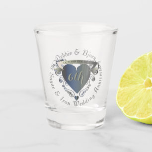 Bigger"Our 6th Sugar & Iron Anniversary"3D Heart Shot Glass