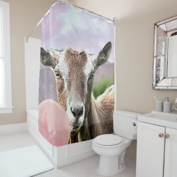 Bigger Than Life Toggenburg Goat With Bubblegum Shower Curtain by getyergoat at Zazzle