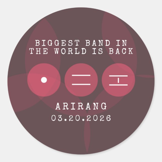 Biggest Band in the World Is Back ARIRANG Comeback Classic Round Sticker (Front)