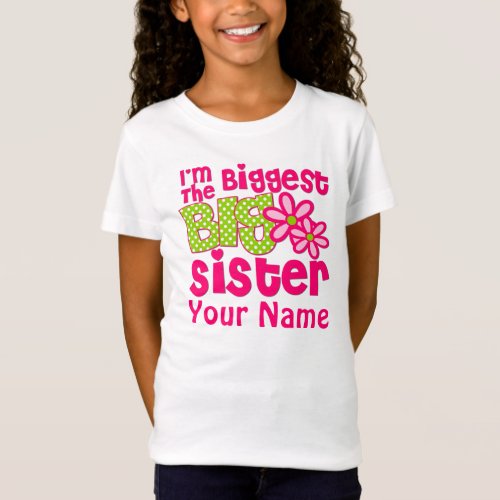 Biggest Big Sister Personalized Pink Green Shirt