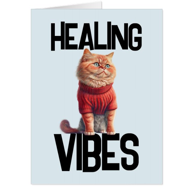BIGGEST GIANT CAT GET WELL HEALING VIBES CARD (Front)
