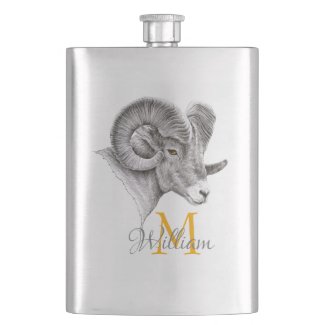 Bighorn Ram Animal art Aries Zodiac sign Monogram