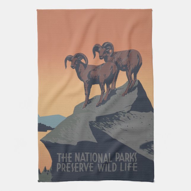 Bighorn Sheep American West Wildlife Kitchen Towel (Vertical)