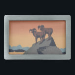 Bighorn Sheep American West Wildlife Rectangular Belt Buckle<br><div class="desc">Vintage wildlife poster with Mountain Goats / Bighorn Sheep for National Park Service - This is a vintage wildlife poster is from the U.S. National Park Service showing wild bighorn sheep standing on rocks. The poster is very graphic, created between 1936 and 1939 published by the Works Progress Administration Federal...</div>