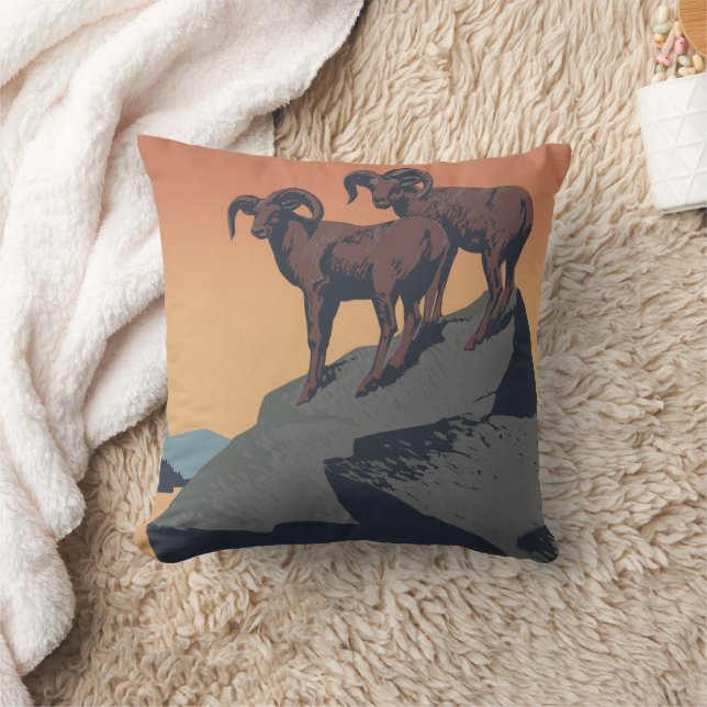 Bighorn Sheep American West Wildlife Throw Pillow (Blanket)