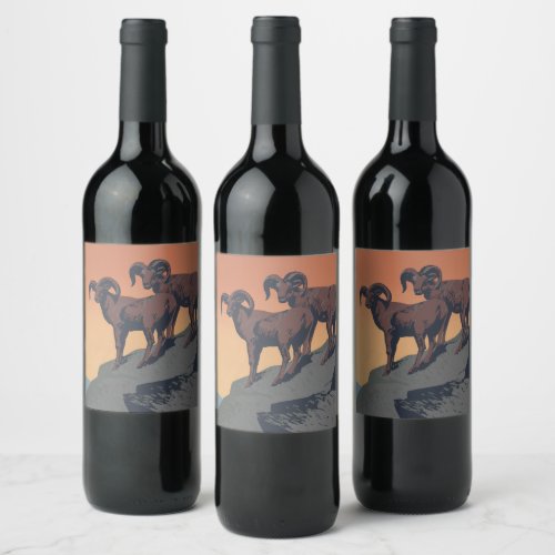 Bighorn Sheep American West Wildlife Wine Label