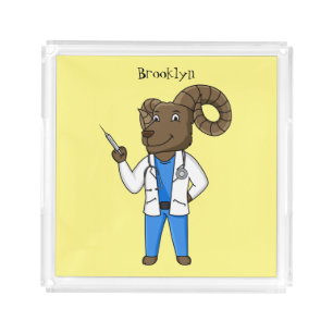 Bighorn sheep doctor cartoon illustration acrylic tray