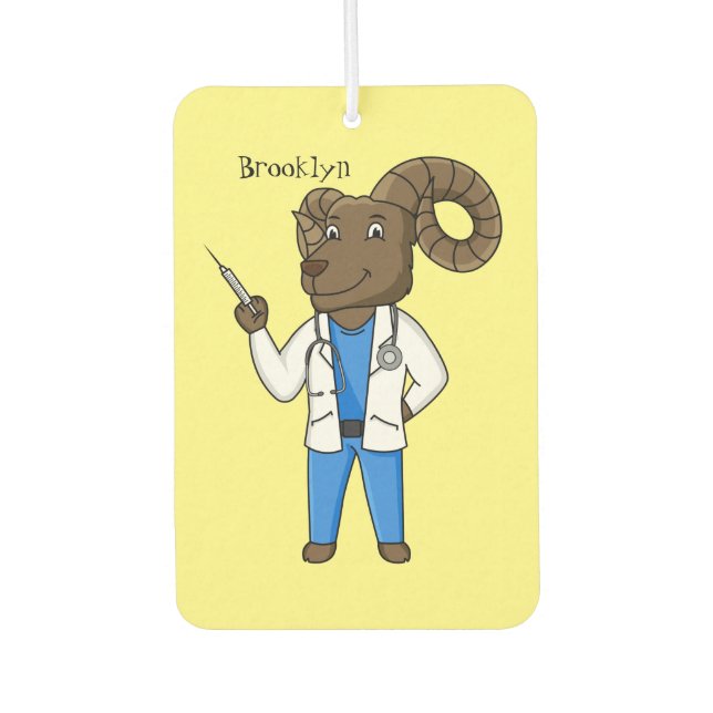 Bighorn sheep doctor cartoon illustration air freshener (Front)