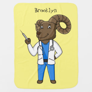 Bighorn sheep doctor cartoon illustration baby blanket