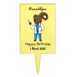 Bighorn sheep doctor cartoon illustration cake topper