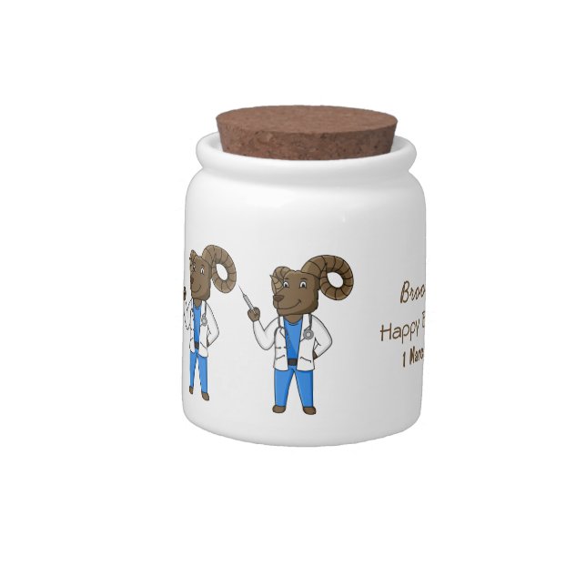 Bighorn sheep doctor cartoon illustration candy jar (Left)