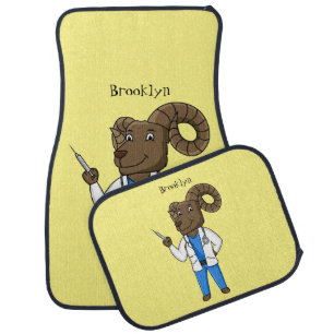Bighorn sheep doctor cartoon illustration car floor mat