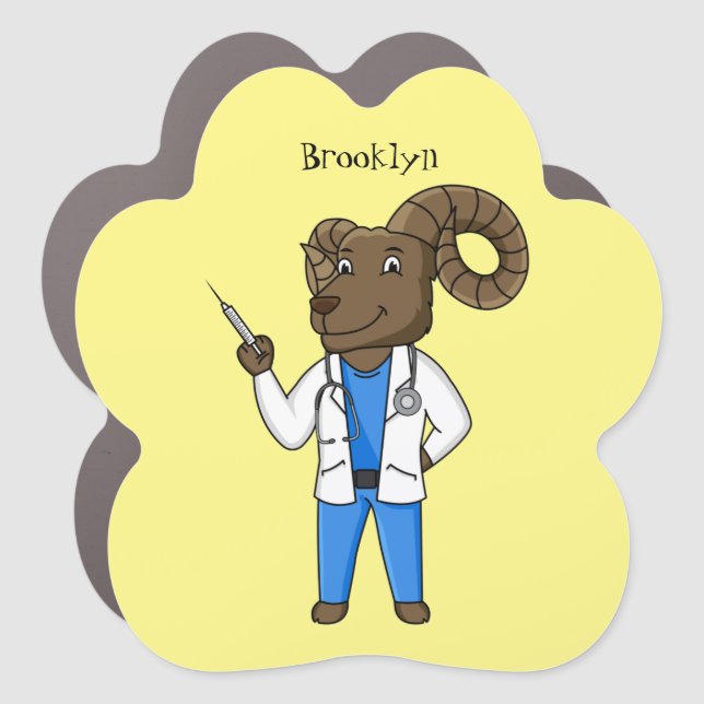 Bighorn sheep doctor cartoon illustration car magnet (Front)