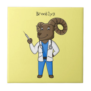 Bighorn sheep doctor cartoon illustration ceramic tile