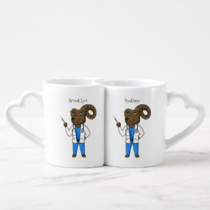 Bighorn sheep doctor cartoon illustration coffee mug set
