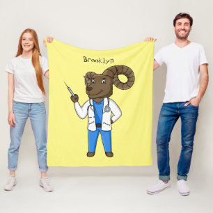 Bighorn sheep doctor cartoon illustration fleece blanket