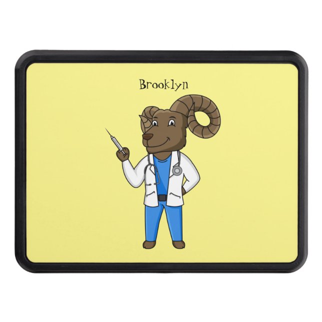 Bighorn sheep doctor cartoon illustration hitch cover (Front)