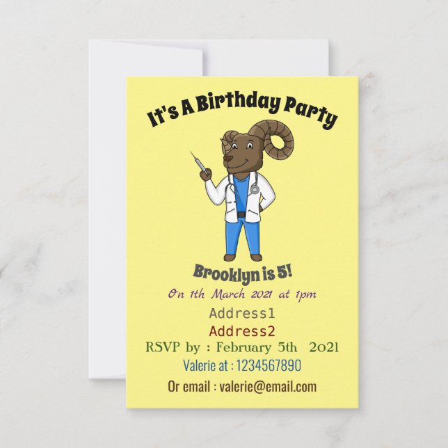 Bighorn sheep doctor cartoon illustration invitation (Front)