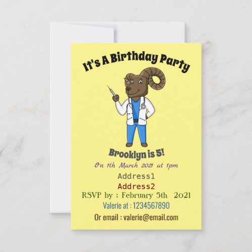 Bighorn sheep doctor cartoon illustration invitation