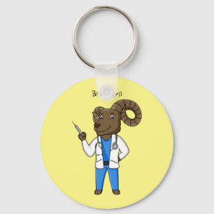 Bighorn sheep doctor cartoon illustration keychain