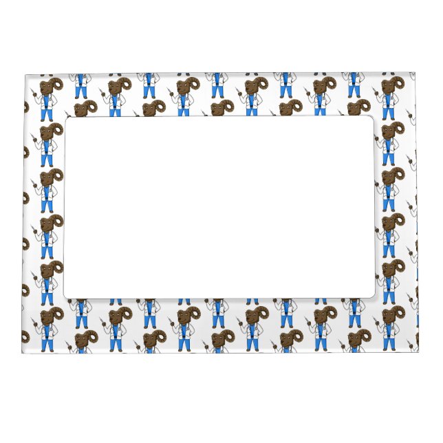 Bighorn sheep doctor cartoon illustration magnetic frame (Front)