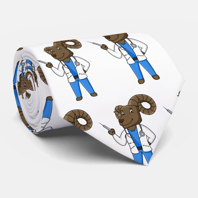 Bighorn sheep doctor cartoon illustration neck tie (Rolled)