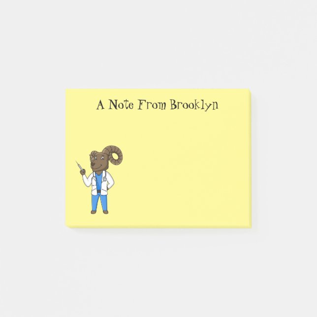 Bighorn sheep doctor cartoon illustration post-it notes (Front)